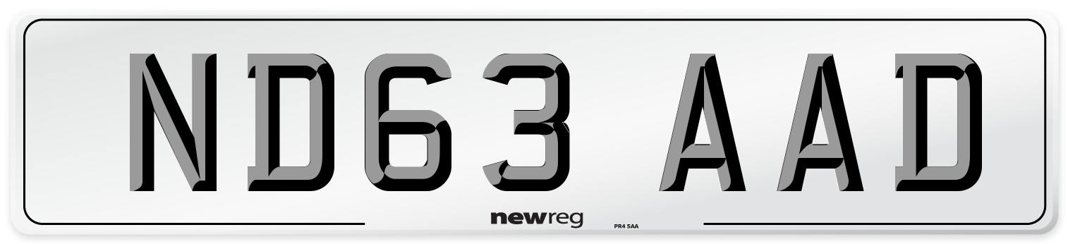 ND63 AAD Number Plate from New Reg